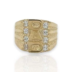 Mens DAD CZ Signet Ring - 10k Yellow Gold - Picture 1 of 16
