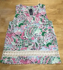 Blusa sin mangas Crown & Ivy talla pequeña rosa verde verano cachemira nueva con etiquetas - Imagen 1 de 8