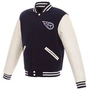 Chaqueta de lana reversible de la NFL Tennessee Titans mangas de PVC 2 logotipos frontales JH Desig - Imagen 1 de 5