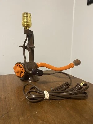 meat grinder Lamp Handmade Vintage Orange And Brown Novelty Lamp Grinder - Image 1 of 4