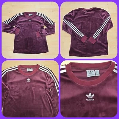 Adidas womens sweatshirt size 8 velvet velour style  jumper burgundy trefoil - Image 1 of 4