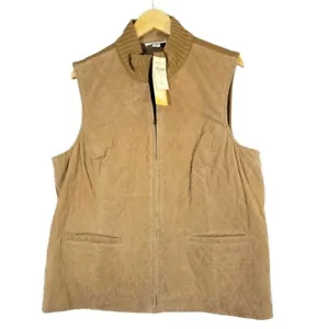 NWT Coldwater Creek Size 1X Women's Leather and Knit Tan Vest NEW - Picture 1 of 9