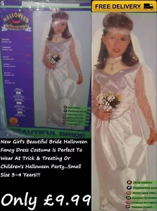New Children's Beautiful Bride Halloween Fancy Dress Costume Small Size 3-4 Year - Picture 1 of 11