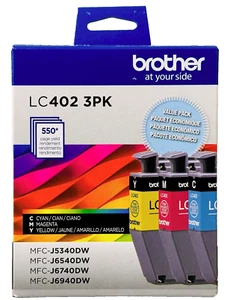 Nueva caja de cartucho de tinta genuino Brother LC402 amarillo cian magenta 3 piezas - Imagen 1 de 1