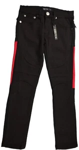 Trestles Supply Co Boys Black Moto Zipper Ruched Skinny Jeans Size 12 Red Accent - Picture 1 of 8