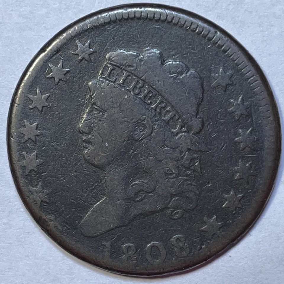 Centavo grande cabeza clásica troquelada 12 estrellas 1808 muy buena moneda en muy buen estado #20550 Foto 1 de 3