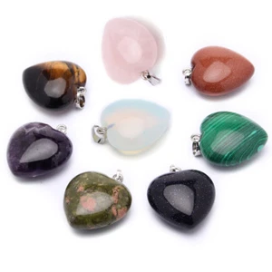 8 pcs Lots Love Heart 30MM Natural Agate Quartz Amethyst Gems Silver Pendants - Picture 1 of 9