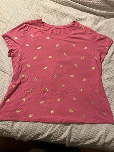 Joan Rivers Women 1X Pink Short Sleeves Cotton Tee Metallic Gold Bee Appliqué - Picture 1 of 9