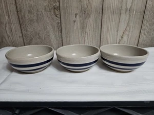 R.R.P. RRP ROSEVILLE POTTERY Lt Gray/Blue Stripes, SOUP CEREAL BOWLS, Set of 3 - Picture 1 of 22
