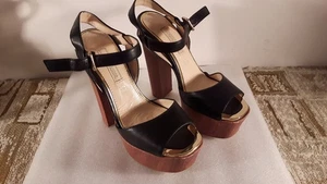 High Heel Clogs Blockabsatz Holzoptik  Gr. 36  - Bild 1 von 6