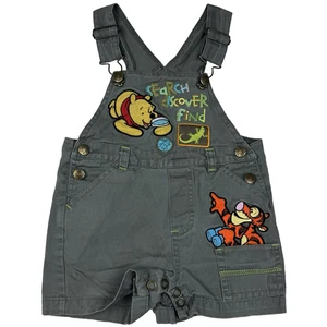 Vtg Winnie The Pooh Baby Shortalls Muted Green Adjust Straps Tigger Embroidered - Picture 1 of 14
