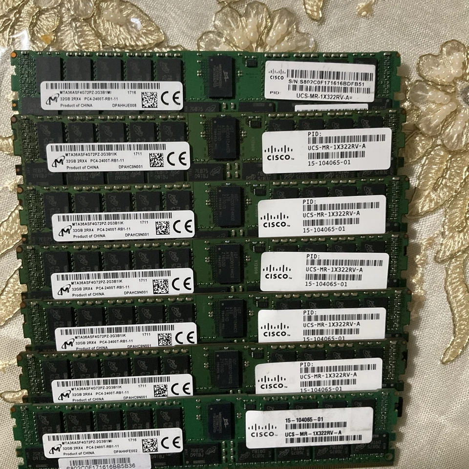 7x MTA36ASF4G72PZ-2G3B1 MICRON 32GB (1X32GB) 2RX4 PC4-2400T DDR4 MEMORY - Image 1 of 1