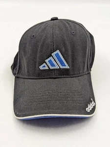 Adidas Black Hat Cap Hook and Loop Closure Blue Logo 100% Cotton - Picture 1 of 7