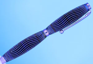 3D Printed Ballpoint Pen in Black and Purple Waves with Pink Titanium Trim - Picture 1 of 7