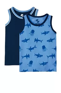 Toddler Boy 3T Tank Tops The Children's Place Shirts Shark Solid BLUE 2-Pack NWT - Picture 1 of 3