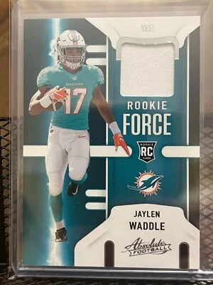 JAYLEN WADDLE 2021 ABSOLUTE ROOKIE FORCE MIAMI DOLPHINS JERSEY PATCH RELIC BAMA! - Image 1 of 2