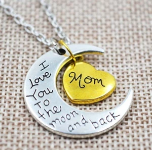 FAMILIA MAMÁ TE AMO A LA LUNA Y ESPALDA Collar Dije Colgante Día de Regalo - Imagen 1 de 4