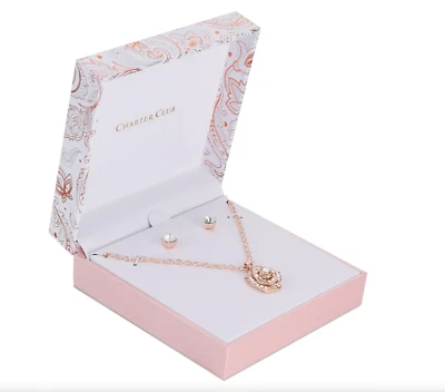 NUEVO CONJUNTO DE ARETES Y COLGANTES DE CRISTAL TONO ORO ROSA CHARTER CLUB NUEVO EN CAJA Foto 1 de 4
