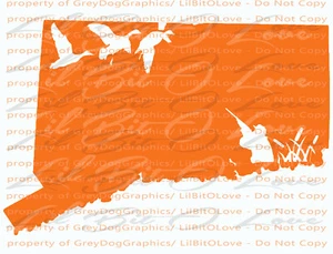 Calcomanía de vinilo pegatina caza Connecticut State Silhouette Ducks & Duck Hunter - Imagen 1 de 5