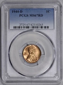 1944-D Lincoln 1c Cent PCGS MS 67 RD Wheat Penny - Picture 1 of 4