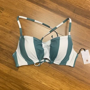 Shade & Shore Lightly Lined Bikini Top Womens Size 36B Green White Striped NWT - Picture 1 of 4