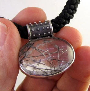 Estate Vintage ARTIFAX Stunning Sterling Silver Clear Rutilated Quartz Necklace - Picture 1 of 5