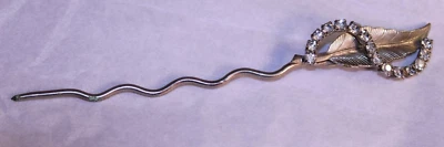 VINTAGE SILVERTONE HAIRSTICK RHINESTONES FLORAL 6" LONG - Image 1 of 4