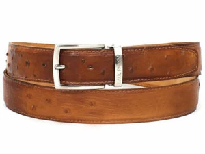 Cinturón de avestruz genuino camello para hombre PAUL PARKMAN (ID#B04-CML) - Imagen 1 de 2