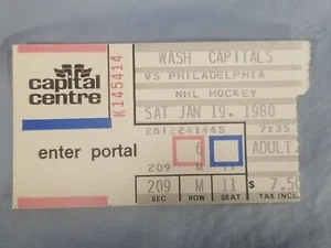 1-19-1980 FLYERS @ WASHINGTON CAPITALS ticket MIKE GARTNER rookie GOAL+ASSIST - Picture 1 of 2