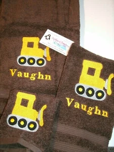 Construction Bulldozer Personalized 3 Piece Bath Towel Set Any Color Equipment - Picture 1 of 1
