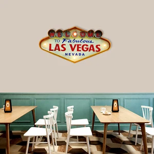 Retro Las Vegas Welcome Neon Sign Wall Hanging Lamp Wall Decor With LED Metal - Picture 1 of 9
