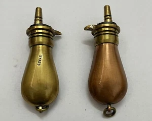 Victorian Style Miniature Brass & Copper Gun Power Small  Bottle / Flask 2 Pc - Picture 1 of 10