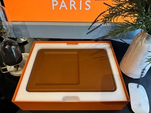 Hermes Desk Charging Board Brown Leather Pad Brown H Logo Tray Station - Picture 1 of 5