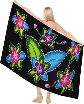 LA LEELA Women's Beach Cover Up Pareo Canga Swimsuit Sarong 78"x43" Black_O635 - Изображение 1 из 3