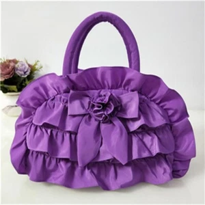 Ladies Solid Handbag Shiny Satin Bowknot Bag Ruffle Purse Party Evening Fashion - Picture 1 of 21