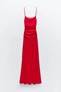 Zara Womens Maxi Dress XS Red Drape Camisole Ruched Cocktail 4661/322 NWT - Picture 1 of 11