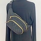 Fanny Pack Women's Black Quilted Crossbody W/Adjustable Belt And 3 Pockets NWT