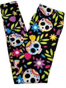 LuLaRoe Womens Leggings Size TC Sugar Skulls Floral Halloween Wicked Cute NWT - Picture 1 of 3