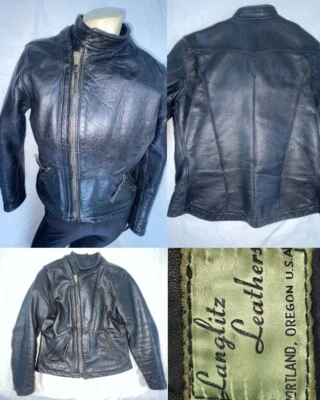 CHAQUETA MOTOCICLISTA CASCADA ETIQUETA VERDE LANGLITZ PEQUEÑA MUJER AÑOS 50 DE COLECCIÓN Foto 1 de 4