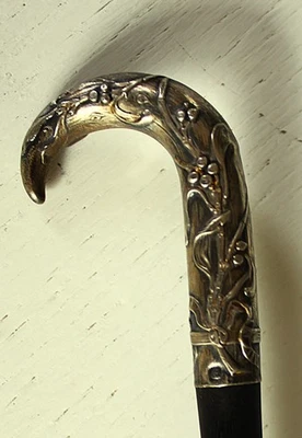 Pommeau Canne Ombrelle -Art Nouveau -Argent poinçonné - Photo 1/4