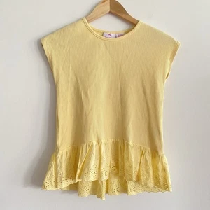 Tommy Bahama Girl's 10 12 Yellow Ruffle Eyelet Shirt Top Ribbed Stretch Summer - Picture 1 of 10