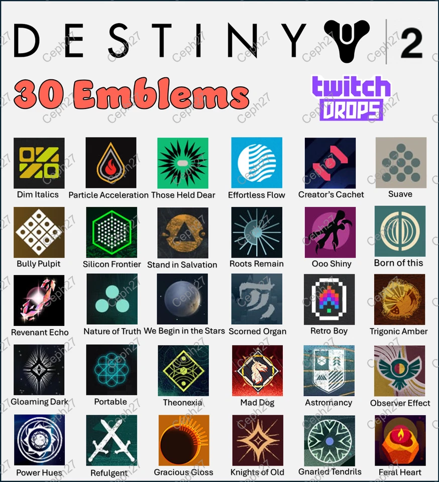 Destiny 2 Twitch Drops - ALL 30/30 Emblems Bundle