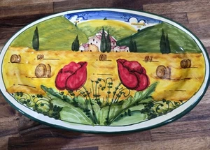 Handgemalter italienischer Keramik Teller Künstler signiert Corsini Toskana Landschaft - Bild 1 von 8