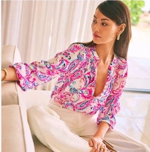 NEU MIT ETIKETT $ 178 LILLY PULITZER ELSA SEIDENTOP GRÖSSE XXL *FLITTING ABOUT* KOKOSNUSS - Bild 1 von 5
