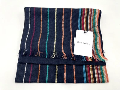 PAUL SMITH Navy Wool-Silk 'Signature Stripe' Scarf  *New Season* - Image 1 of 4