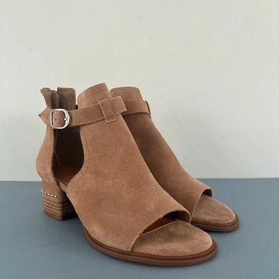 Chelsea & Violet Hendricks Suede Tan Peep Toe Cut Out Heel Shooties - Image 1 of 4