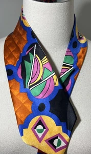 Henry Grethel Necktie 100% Italian Silk Abstract Orange Blue VTG USA 56” Read - Picture 1 of 4