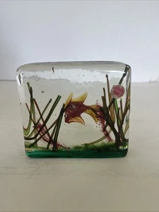 Vintage Cenedese Murano Barbini Aquarium Fish Art Glass Block 1950s - Picture 1 of 6