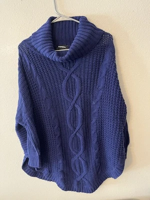 Acogedor suéter Express para mujer talla XL azul grueso tejido capucha cuello Foto 1 de 4