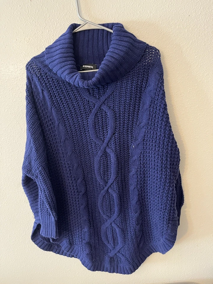 Acogedor suéter Express para mujer talla XL azul grueso tejido capucha cuello Foto 1 de 4